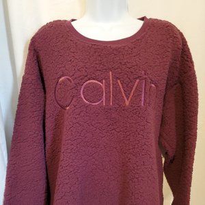 Calvin Klein Sherpa Sweat Top - MAROON-BURGUNDY Size 1X
